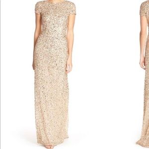 Adrianna Papell back scoop gold champagne dress